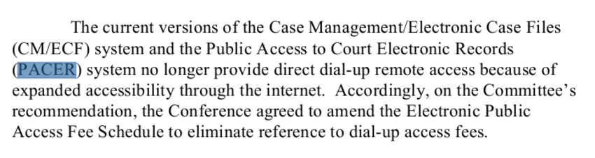 Screenshot of PACER fee changes